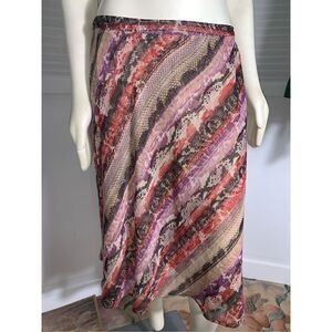 Vintage Chiffon Double Layered Colorful Midi Skirt Large